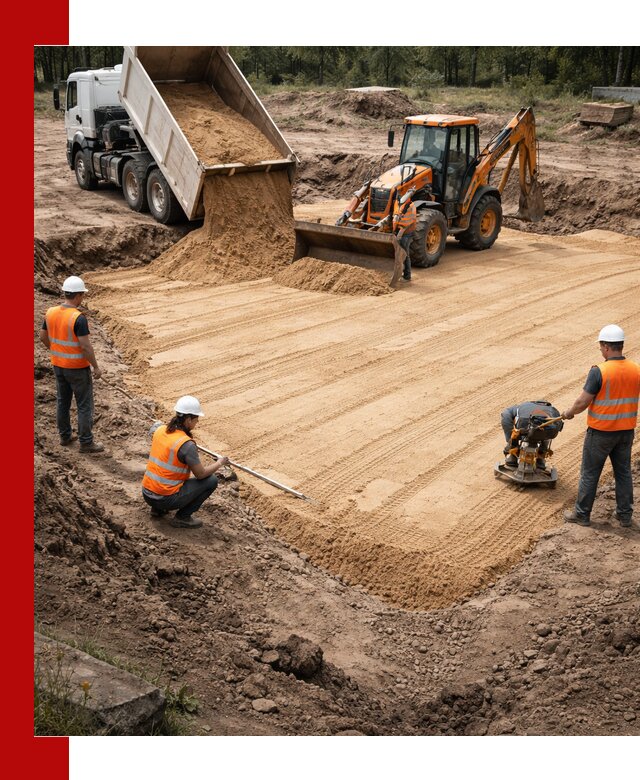 Устройство песчаной подушки для фундаментов и дорог в Элисте